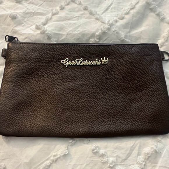 Guei Lutucchi Milano Genuine Leather Clutch Italian Design Crown Logo - Picture 1 of 14